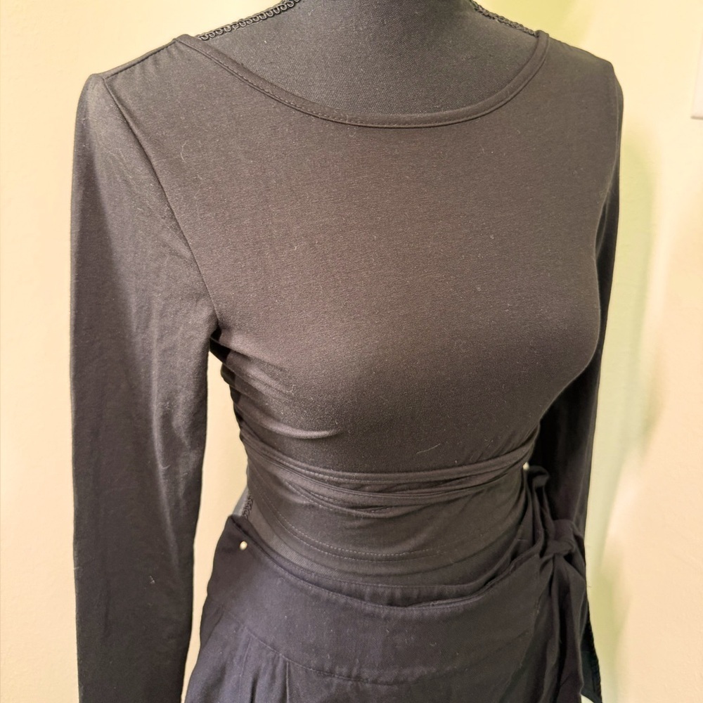 Chic Black Wrap Long Sleeve - Soft Stretch Tee Shirt Feel